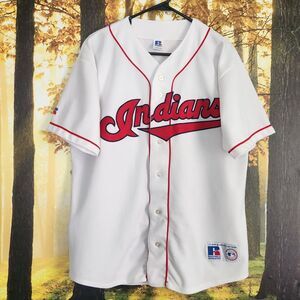 Vintage Cleveland Indians Russell Athletic Jersey Mens Size Large White STAINS